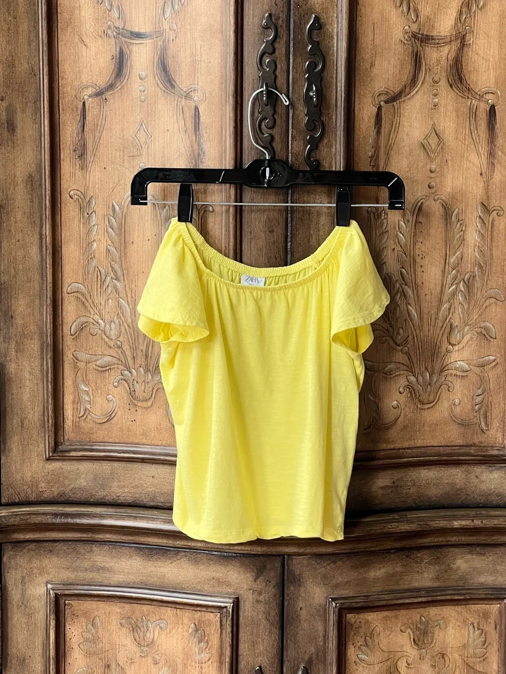 Zara Girls NWT Yellow Cotton Ruffle Flutter Sleeve Top On/Off Shoulder Sz 9
